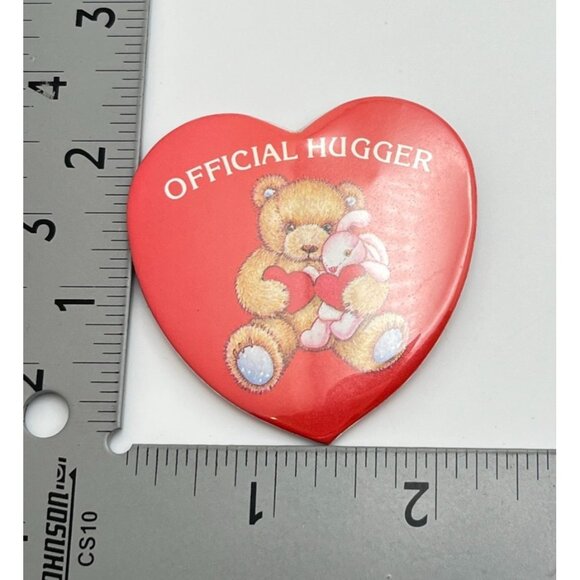 Vintage Official Hugger Heart Button Teddy Bear Pin Valentines Day Pinback - Picture 3 of 5